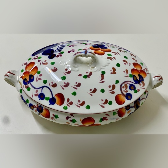 19th Century Antique Gaudy Welsh Oyster Pattern Allertons Marked Lidded Tureen - Picture 3 of 16